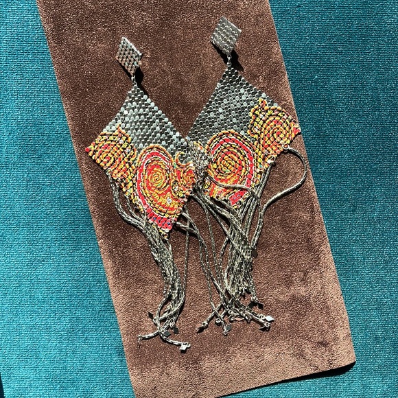 Etro Paisley Print chain Mail Drop earrings - Picture 2 of 9